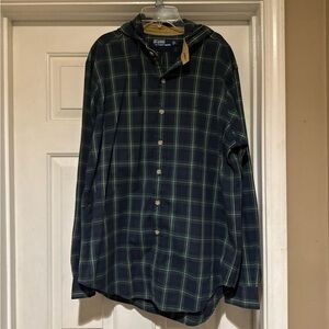 Vintage Polo Ralph Lauren Plaid Button Down Hoodie Shirt Men’s Size Large
